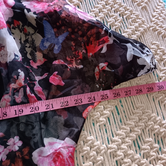 Zanzea ~ Black Pink Sheer Floral Chiffon Kimono – Lightweight Open Front - Picture 4 of 13